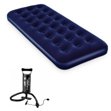(Single Air Bed + Hand Pump) Double Single Flocked Camping Airbed Inflatable Mattress Blow Up Air Bed Pump