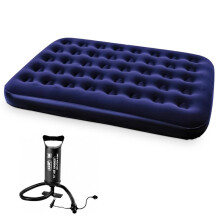 (Double Air Bed + Hand Pump) Double Single Flocked Camping Airbed Inflatable Mattress Blow Up Air Bed Pump