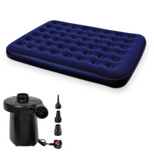 (QUEEN AIRBED + ELECTRIC PUMP) Double Single Flocked Camping Airbed Inflatable Mattress Blow Up Air Bed