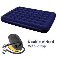 (DOUBLE AIRBED + FOOT PUMP) Double Single Flocked Camping Airbed Inflatable Mattress Blow Up Air Bed