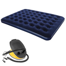 (KING AIRBED + FOOT PUMP) Double Single Flocked Camping Airbed Inflatable Mattress Blow Up Air Bed