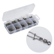 100 pcs stainless steel fishing swivels with snap hooks and case