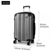 (24 Inch) [MissLulu Bags] Panda Design ABS Hard Shell 19''/24''/28'' Suitcase Luggage with Combination Lock - Grey