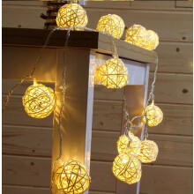 Rattan Ball String Lights 2.2M 20 LED Indoor Fairy Lights Battery Operated Warm White For Home Garden
