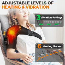 Wireless Heating Vibration Massage Shoulder Pad EMS Shoulder Detachable Magnetic Controller 6 Levels 45-65 Smart Temperature Control Black One Size