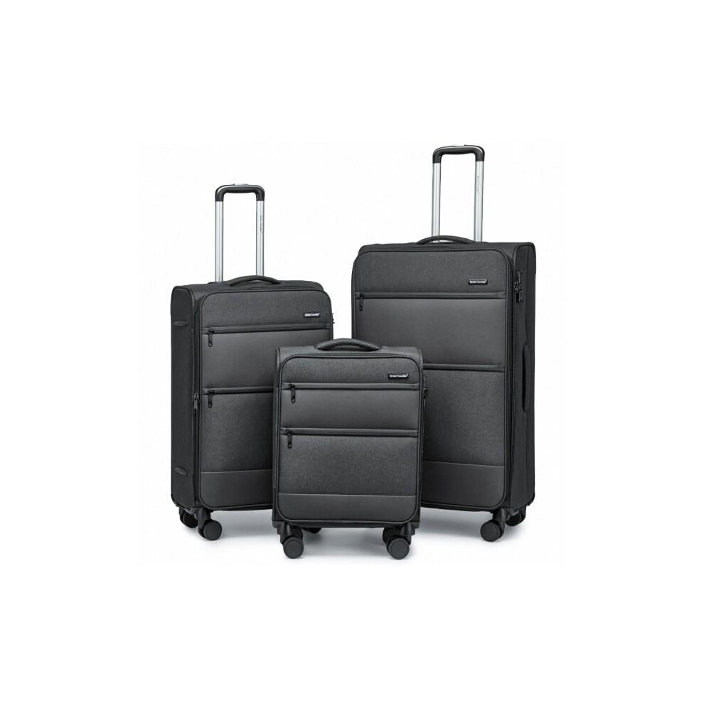 (Black, 20 Inch (50x40x20cm)) [MissLulu Bags] Expandable Soft Shell 20''/24''/28'' Lightweight Luggage with TSA Locks (3 Colours)-image-OPC-PKGQW76-NEW