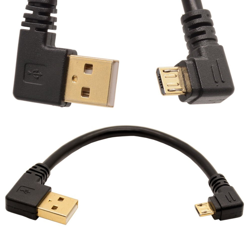 90 Degree Usb 2.0 To Micro Usb B Male Cable 10Cm Plated Right Angle Data Sync And Charge Extender Lead Black/Gold 6447073688959