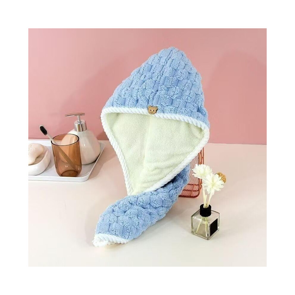 Double Layer Thickening Rapid Fast Drying Hair Absorbent Hat Wrap Soft Shower Bath Cap Hat Blue One Size Microfiber-image-OPC-PKGQZPN-NEW