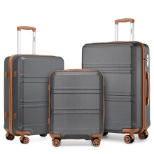 (3 PCS SET (20''/24''/28'' Only)) [MissLulu Bags] Sculpted Horizontal Design ABS 20''/24''/28'' Suitcase with TSA Lock and 12'' Vanity Case - Grey and Brown