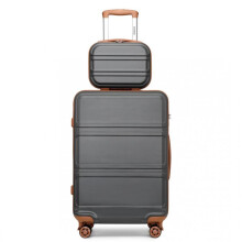 (20Inch and 12Inch Vanity Case) [MissLulu Bags] Sculpted Horizontal Design ABS 20''/24''/28'' Suitcase with TSA Lock and 12'' Vanity Case - Grey and Brown