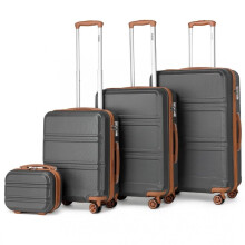 (4 PCS SET (20/24/28Inch and Vanity Case)) [MissLulu Bags] Sculpted Horizontal Design ABS 20''/24''/28'' Suitcase with TSA Lock and 12'' Vanity Case - Grey and Brown