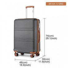 (28Inch (No Vanity Case)) [MissLulu Bags] Sculpted Horizontal Design ABS 20''/24''/28'' Suitcase with TSA Lock and 12'' Vanity Case - Grey and Brown