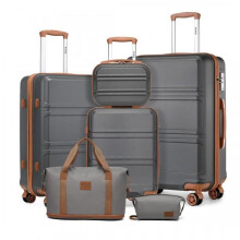 (5 PCS SET (20/24/28Inch&Vanity Case&Duffel Bag)) [MissLulu Bags] Sculpted Horizontal Design ABS 20''/24''/28'' Suitcase with TSA Lock and 12'' Vanity Case - Grey and Brown