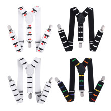 y-shape elastic suspenders 3 clips beard design black for kids