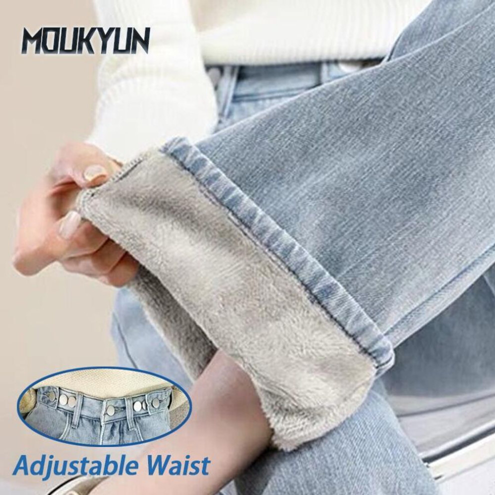 (light blue, XXL) Winter Thick Plus Women High Waist Skinny Jeans Warm Slim Fit Stretch Ladies Casual Denim Pencil Pants-image-OPC-PKGRD7Q-NEW