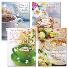 Tarjetas de felicitaciσn Teacup Get Well Juego de 8 (4 diseρos) Tarjetas de condolencia grandes de 5.0 x 7.0 in con sentimientos en el interior