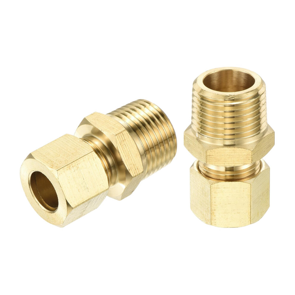 Brass Compression Tube Fitting Set Of 3, 3/8 In Tube Od X 3/8 In Npt Male Connector, Straight Coupling Union Fittings 6447073689314