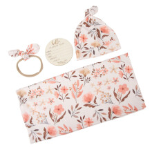 4-teiliger Babydecke-Set mit Blumenmuster und Holz-Monatsplatte