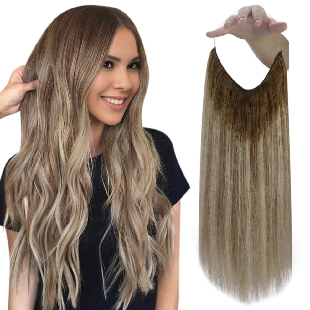 Fshine Hair Extensions Human Hair Balayage Walnut Brown To Ash Brown And Light Blonde 80G 20 Inch Straight Wire Hair Extensions With Invisible Fish Li