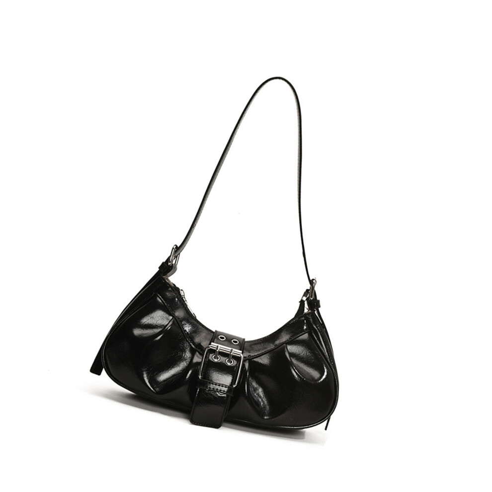 Black Women Shoulder Bag Pleated Crossbody Bag Underarm Purse
