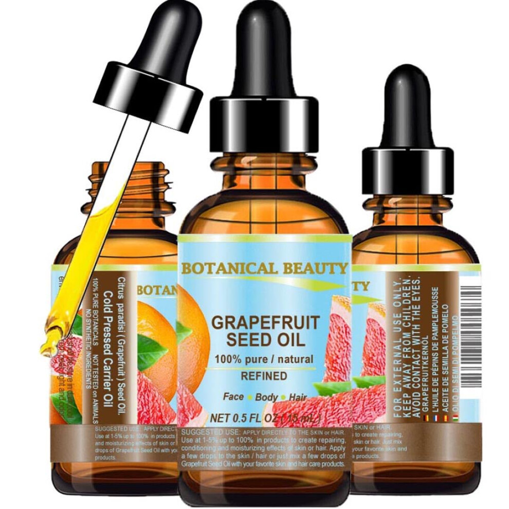 Botanical Beauty Grapefruit Seed Oil 100% Pure Natural Undiluted Refined Cold Pressed Carrier Oil (Not Essential Oil) 05 Floz- 15 Ml For Skin Hair And Lip Care One