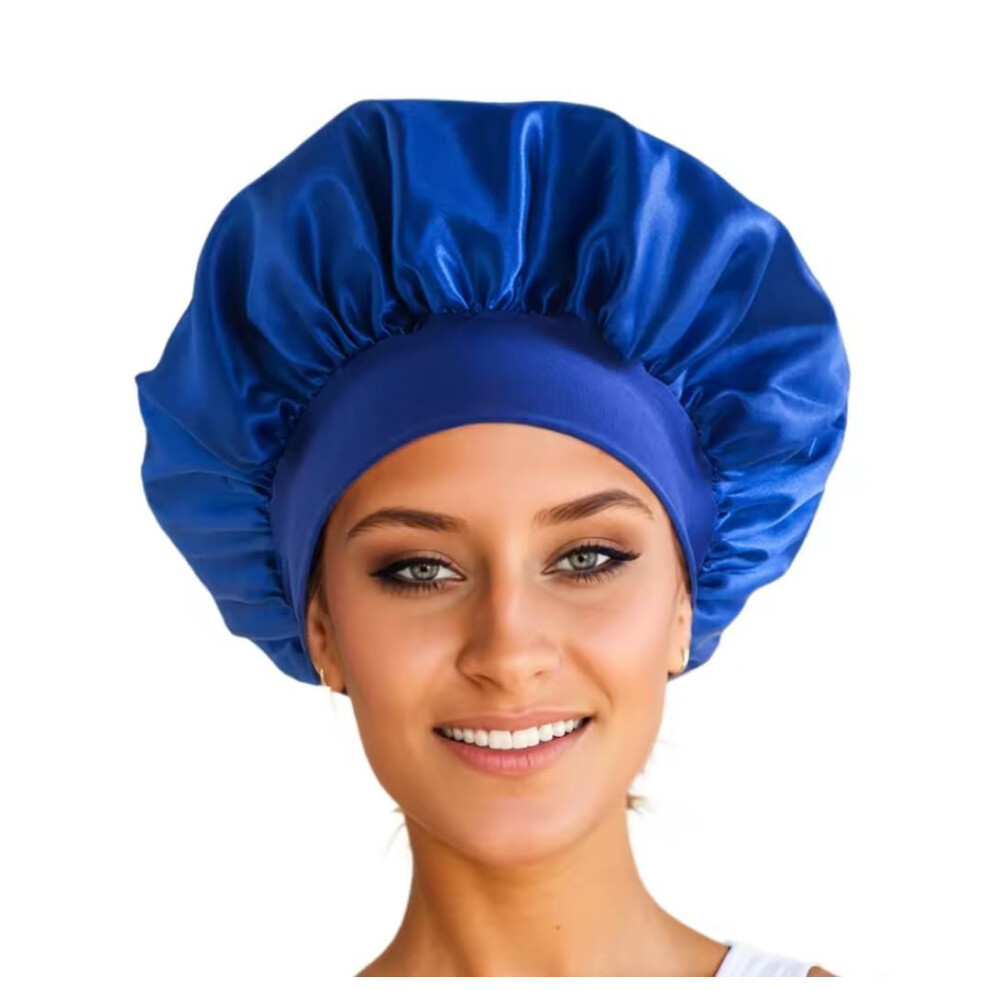 Blue Satin Bonnet For Hair Shower Cap, One Size, Protective Sleep Cap For Hair