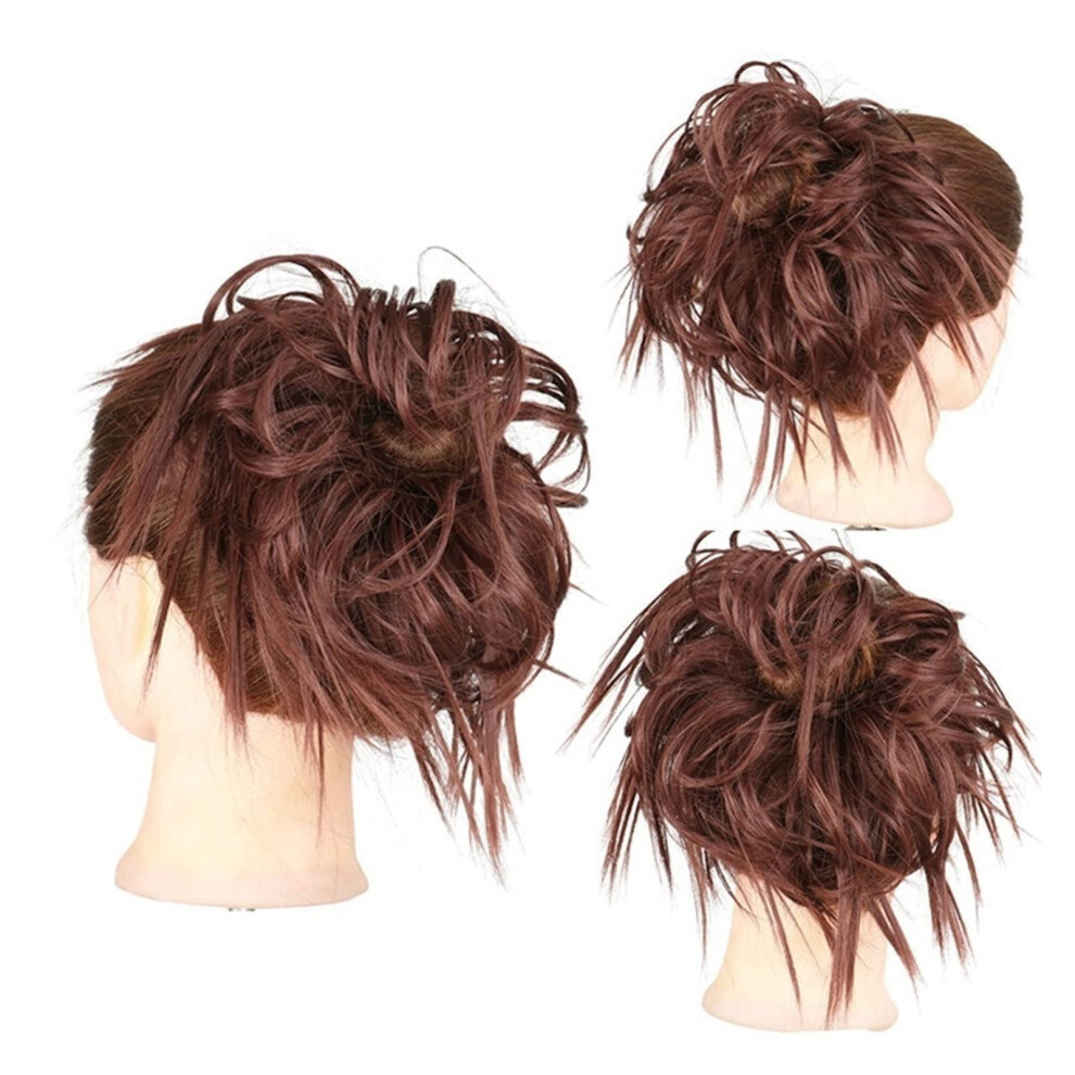 Unisex Hair Bun Extensions Thick Messy Bun Hairpiece With Elastic Band Synthetic Curly And Wavy Ponytail Hairpiece Color Q17 33