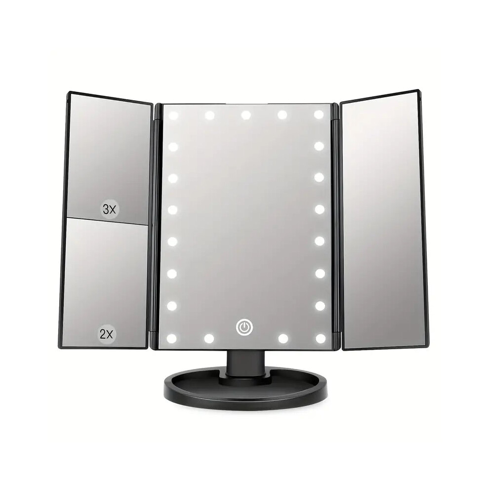 Tm (Black) Led Lights 2X 3X Magnification Lighted Makeup Mirror, Touch Control, Trifold Makeup Mirror, Rechargeable And Dimmable Light