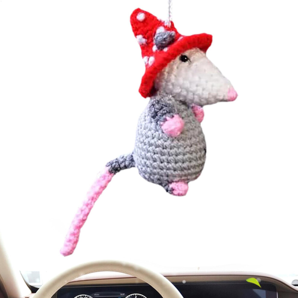 Knitted Opossum Car Charm For Rearview Mirror, Hanging Auto Decor, Swinging Compact Ornament For Car And Bathroom 9016109866295