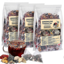 (3 Pack/75 Bags) Ginseng Five Treasures Tea Kidney Tonifying Chinese Herbal Tea Natural Organic Male Female Detoxifying Precious Medicinal