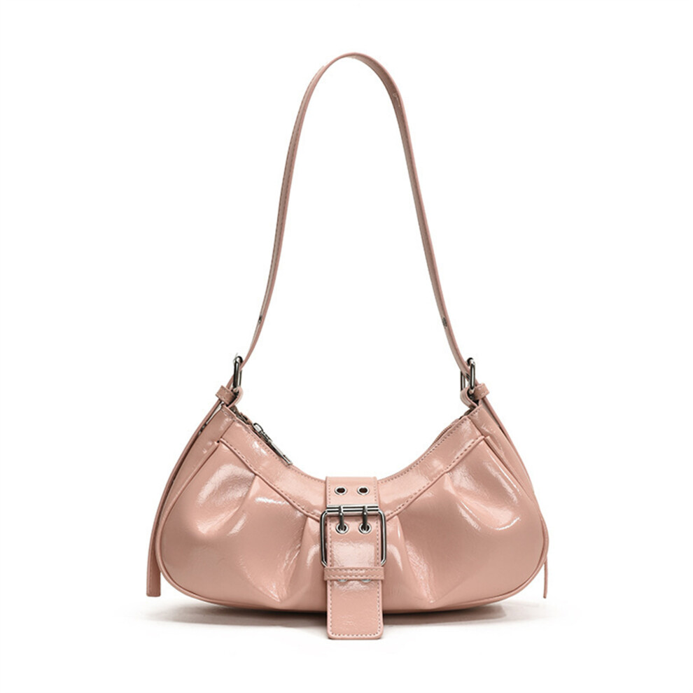 Women Bag Pleated Shoulder Bag Trendy Crossbody Bag PU-Pink