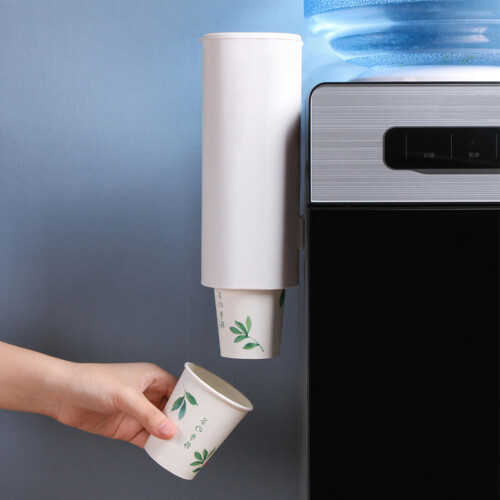 Wall Mount Cup Dispenser with Lid, Ivory White, 8.6x22.2x9.2cm 2