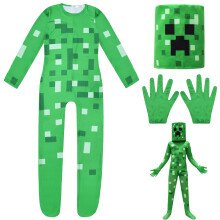 (Green, 160) Christmas Costume Cartoon Digital Print Green Character Bodysuit Game Anime Cosplay Milk Silk Fabric 120-160 Size