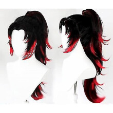 Cosplay Wig Demon Slayer Kimetsu No Yaiba Tsugikuni Yoriichi Black Red Long Ponytail Cosplay Heat Resistant Synthetic Hair