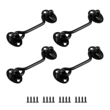 (Black) 4pack Thickened Corrosions Resistant Door Hook Latches Heavy Type Cabinet Gate Sliding Door Hook Latches Silver