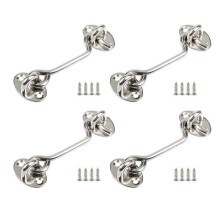 (Silver) 4pack Thickened Corrosions Resistant Door Hook Latches Heavy Type Cabinet Gate Sliding Door Hook Latches Silver