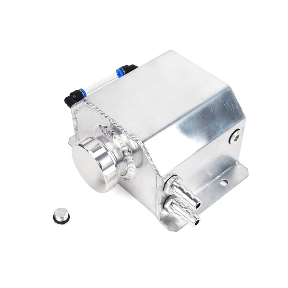 Universal 1L/2L Aluminum Catch Can Reservoir Tank With Drain Plug Breather For Engine Coolant Radiator Overflow Silver 9084446918878
