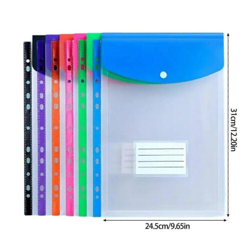 (Vertical style 6 mix) 12 Pcs A4 Document Bag with 11 Hole File Organiser File Folder File Bag Document Folder Clear Paper Storage Bag Multicolor 2