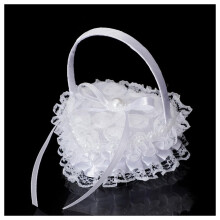 Ring Cushion White Heart Shape Lace Ring Holder, Rhinestone Ring Box With Handle, Jewellery Box For Wedding Engagement