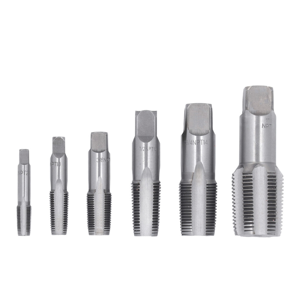 Durable 6Pcs Npt Pipe Tap Kit 1In-1/8In Carbon Steel For Plumbing 5001349628035
