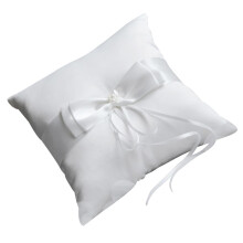 Pearls Bow Rings Bearer Pillow For Wedding Prom Anniversary Ceremony Beach Party Soft Cushion One Size Satin Ivory