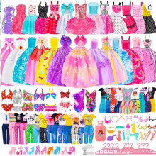 11.5 Inch Dress Up Doll Set 110 Pieces Girls Skirt Shoes Wedding Dress Costume Toy Fabric