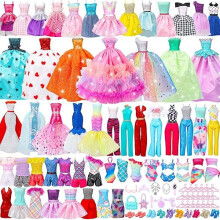 60 Pcs Dress Up Doll Clothes Set Wedding Dress Princess Skirt Shoes Pants Accessories Girls Toys