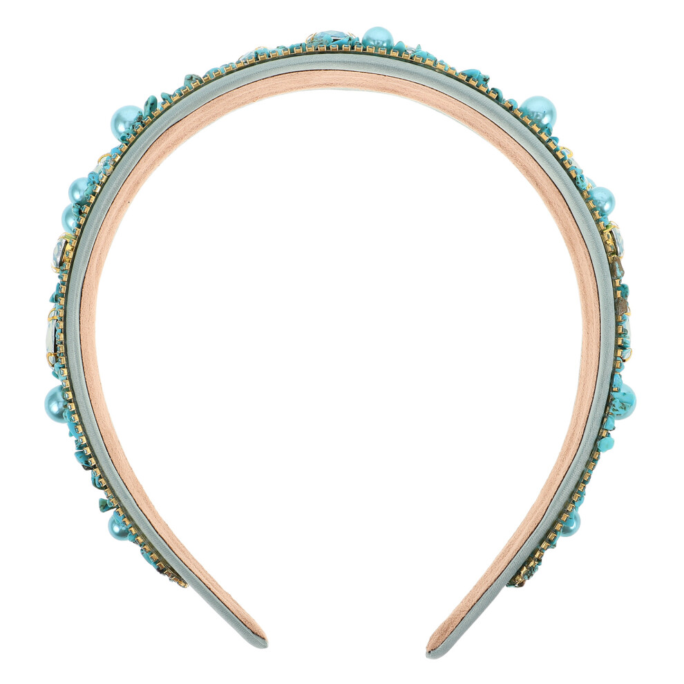 Solustre Unisex Blue 2Pcs Elegant Rhinestone Headband Wide Fabric Hair Accessories