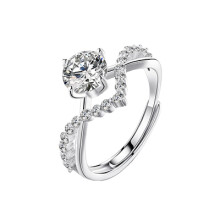 1 Carat Four Prong V-Cross Moissanite Ring for Women Adjustable Opening Luxury Geometric Fashion Jewelry