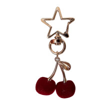 Cherry Keychain Handmade 3D Fruit Pendant-Red silver button