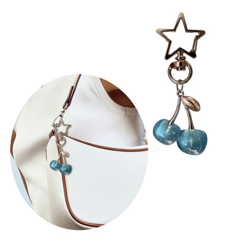 Cherry Bag Pendant Everyday Use Keyring for-White silver button 2