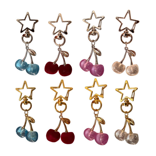 Cherry Keychain Pendant Colorful 3D Fruit-Blue silver button 1