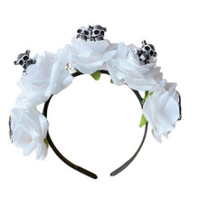 (White) Colorful Faux Flower Shape Headbands Party Hair Hoops with Mini Skull Headbands for Women Halloween Party Supplies White