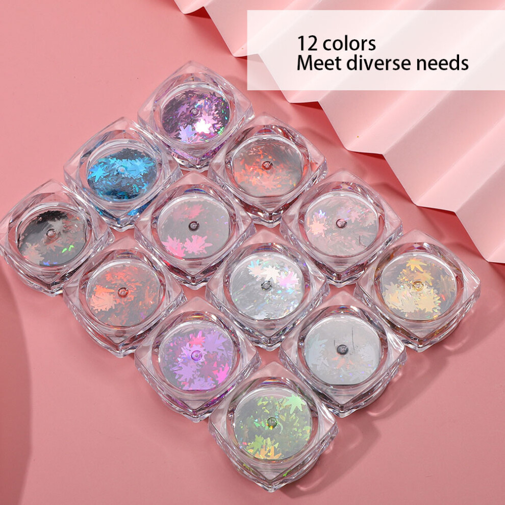 12 Pcs Maple Leaf-Shaped Nail Art Sequins for DIY Nail Decoration